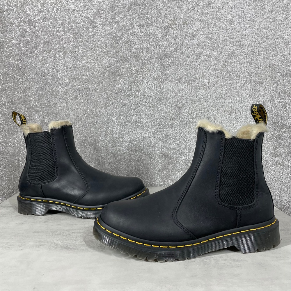 Dr. Martens 2976 Leonore Black Faux Fur Lined Chelsea Boots Womens 8